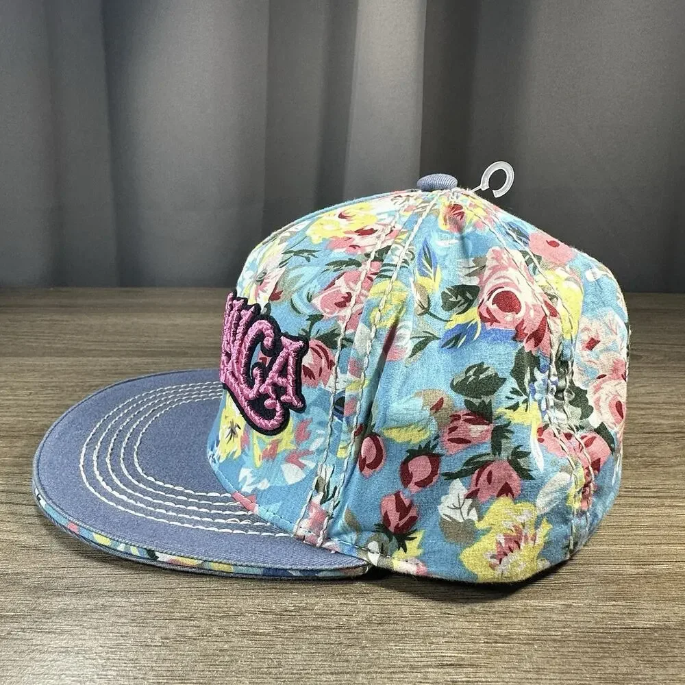 Jamaica Cap Blue Pink Floral SnapBack Surf Classic Embroidered Spell Out Logo
